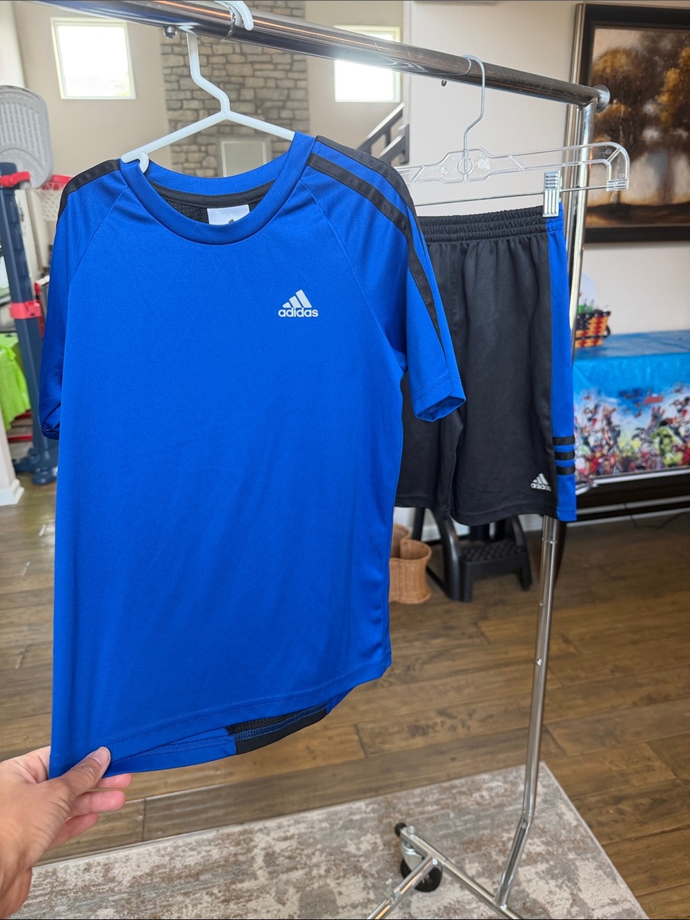 adidas Royal Blue & Black Boys' Sport Tee and Shorts Set Sz Yth 6